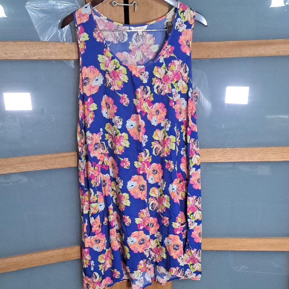 All For Color Blue Floral A-line Dress Sz L